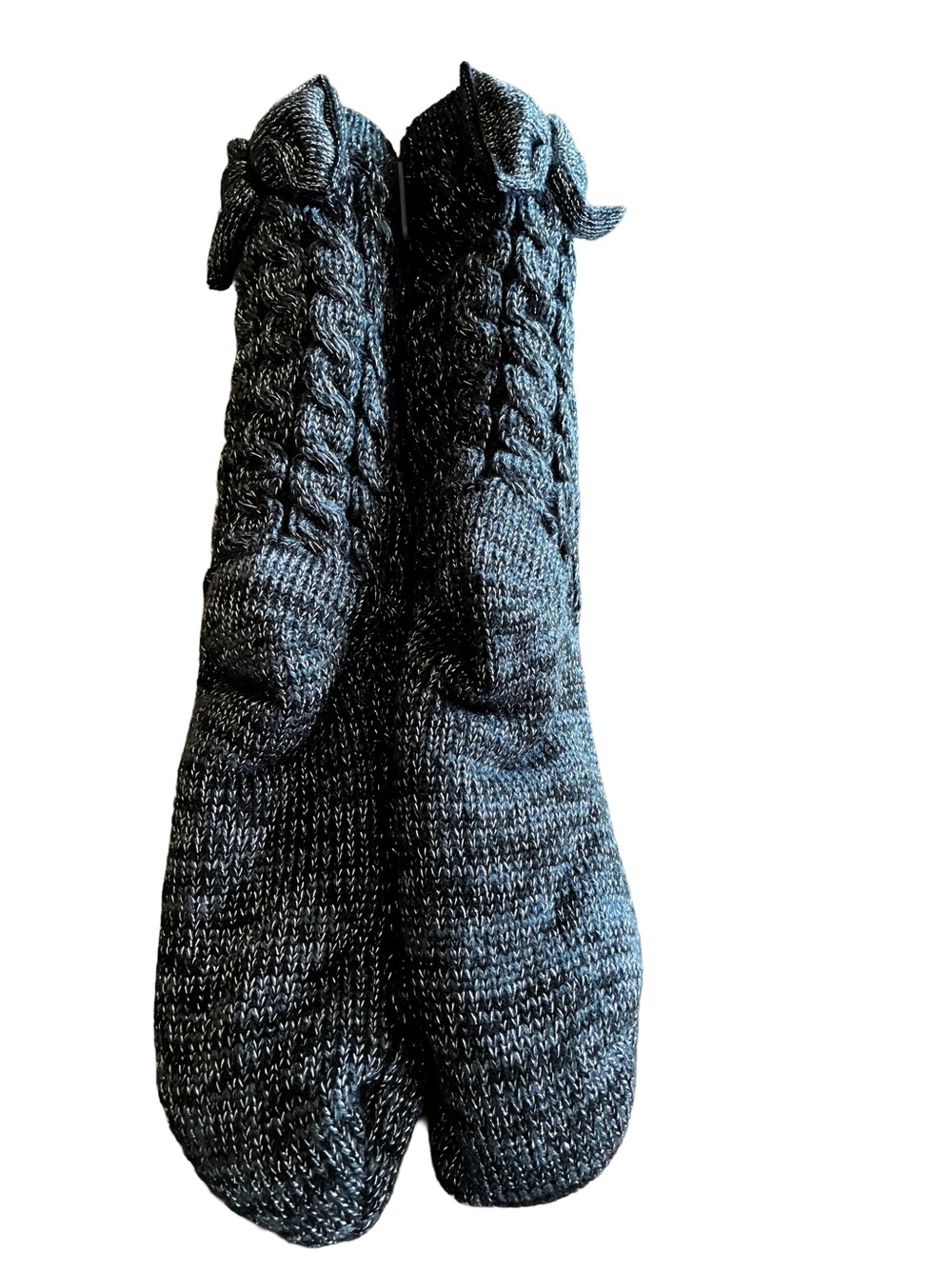 NWT UGG Laila Bow Fleece Lined Cable Knit Socks Black Silver OS